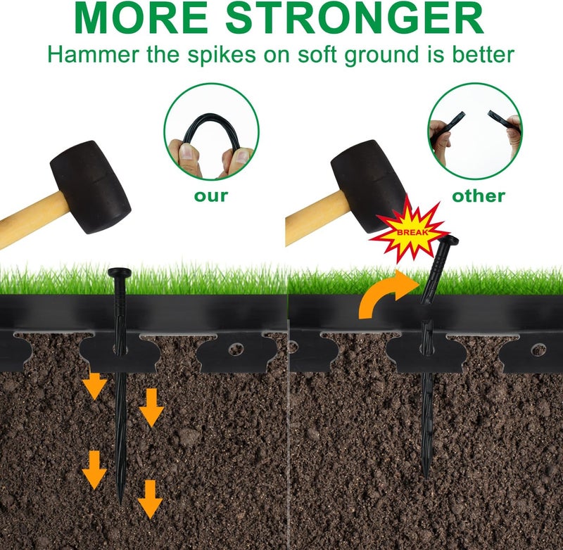 H HUGELEAF Hugeleaf Landscape Edging 2 Inch Tall 60 Feet Garden Edging Border with 60pcs Stakes, Plastic Edging for Landscaping,Lawn,Flower Beds, Paver Edging (Black) - Image 4
